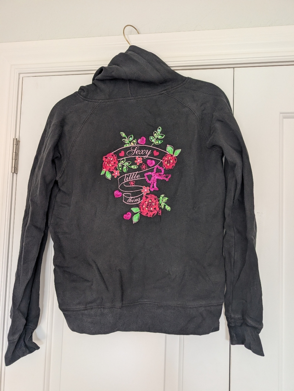 Victoria's Secret Vintage "Sexy Little Thing" Black Hoodie with Embroidery
